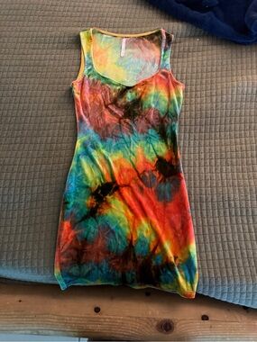 SUEDE NEON RAINBOW TIE DYE BODYCON DRESS